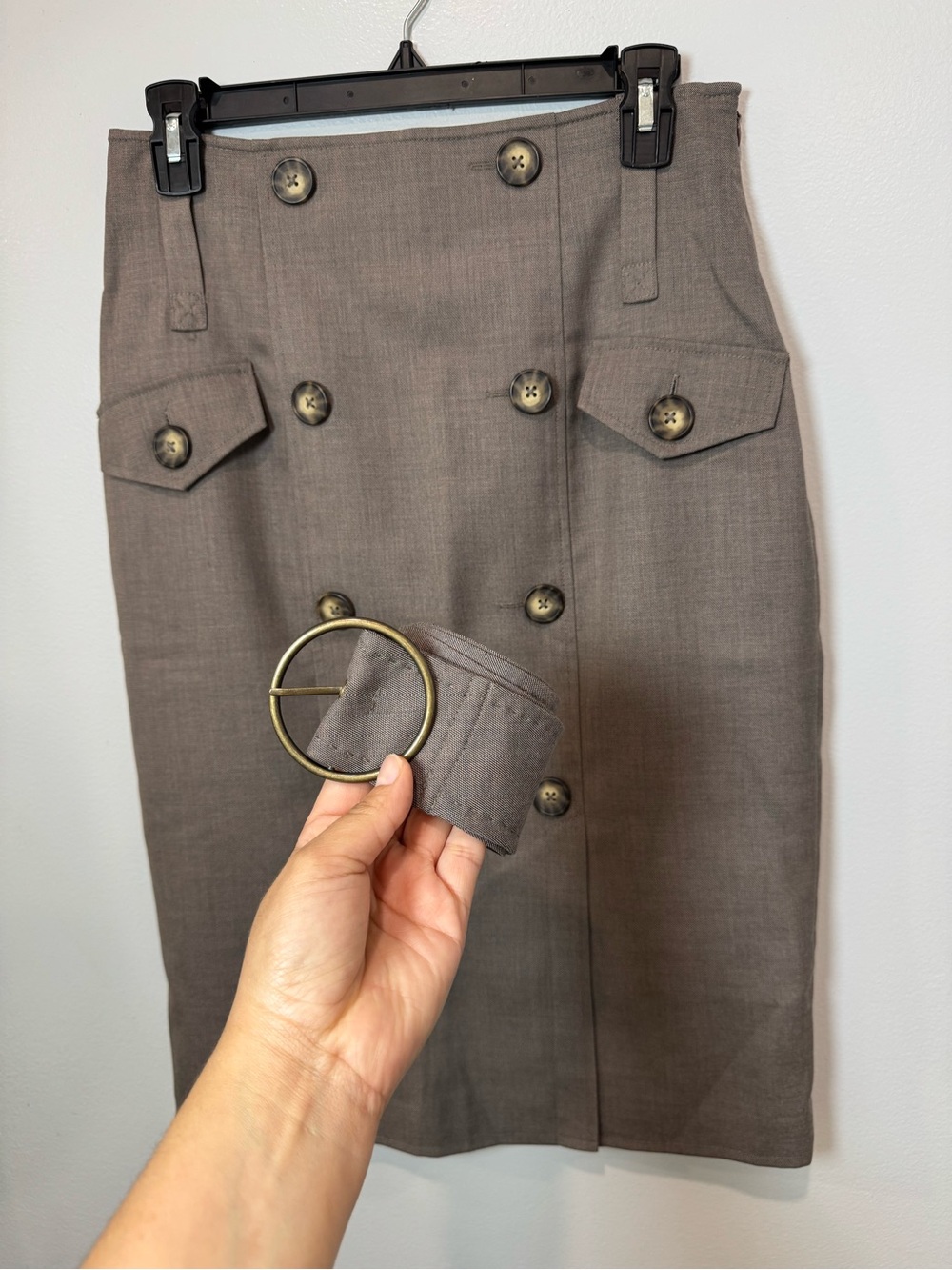 Worthington Petite Size 8 Taupe Double Breasted Belted Pencil Skirt - Picture 14 of 14